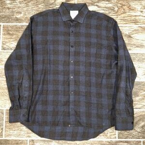 Billy Reid Shirt Mens Medium Navy Plaid Cotton Casual Long Sleeve Button Up